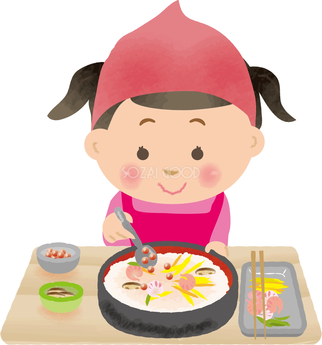 ちらし寿司を作る女の子-ひな祭り無料フリーイラスト83108