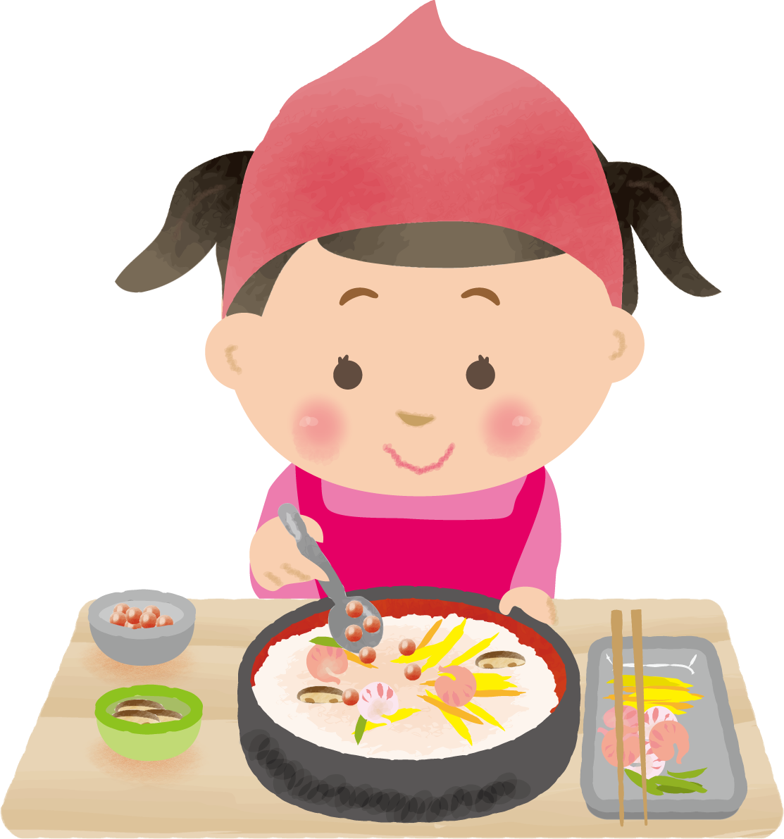 ちらし寿司を作る女の子-ひな祭り無料フリーイラスト83108に写真・文字を入れる