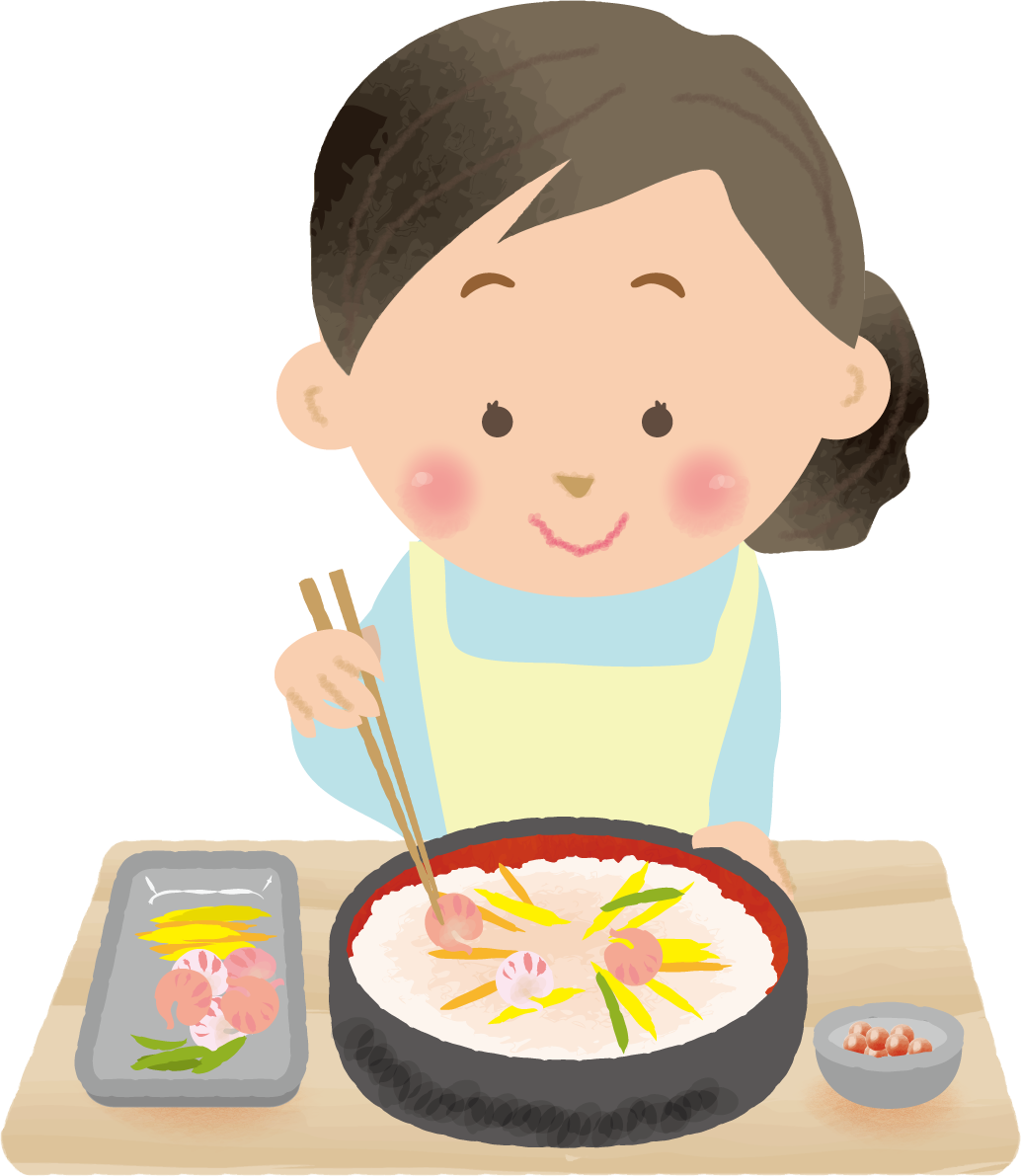 ちらし寿司を作る女性-ひな祭り無料フリーイラスト83109に写真・文字を入れる