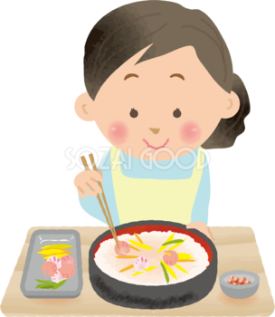 ちらし寿司を作る女性-ひな祭り無料フリーイラスト83109