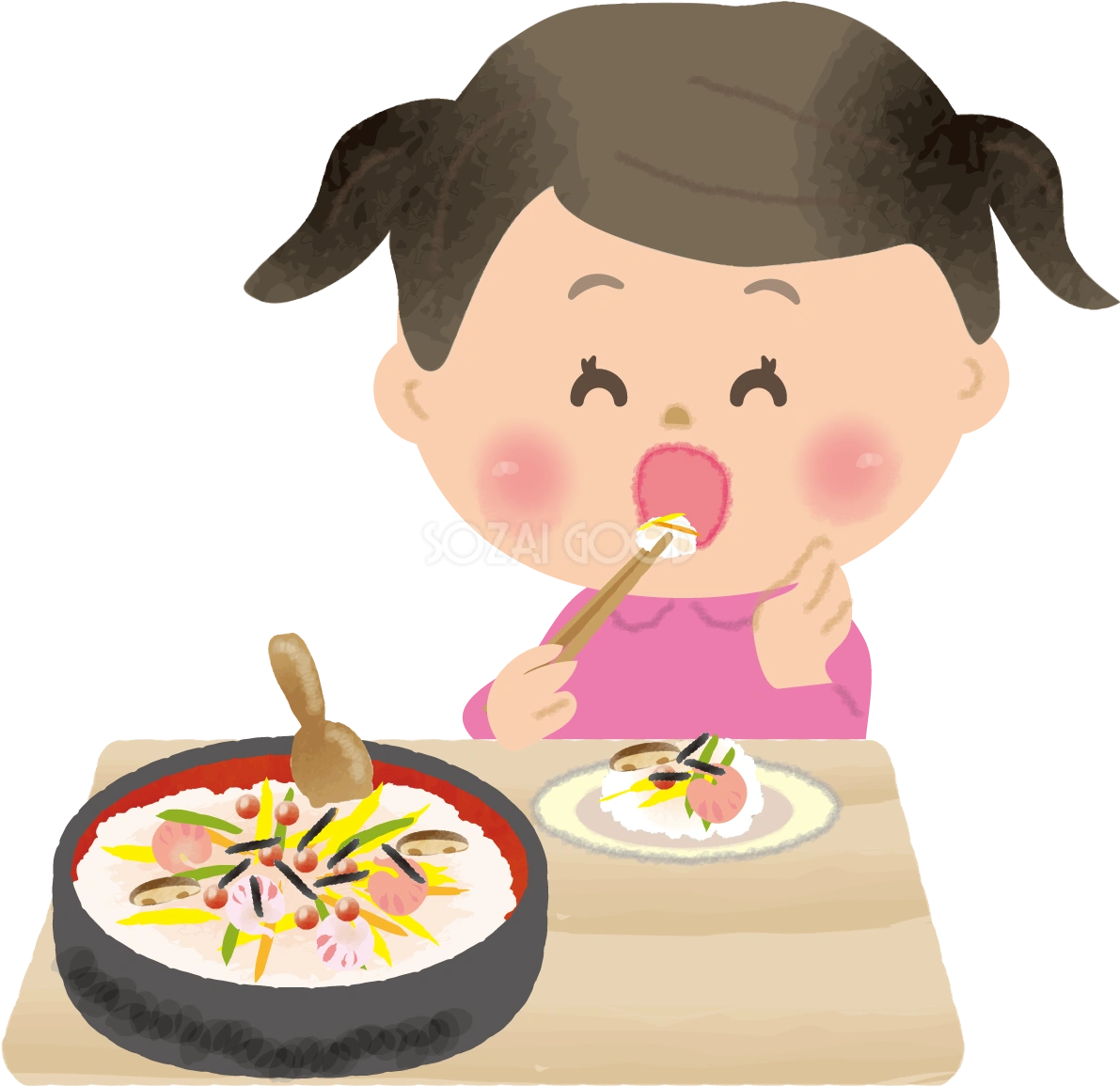 ちらし寿司を食べる女の子-ひな祭り無料フリーイラスト83110