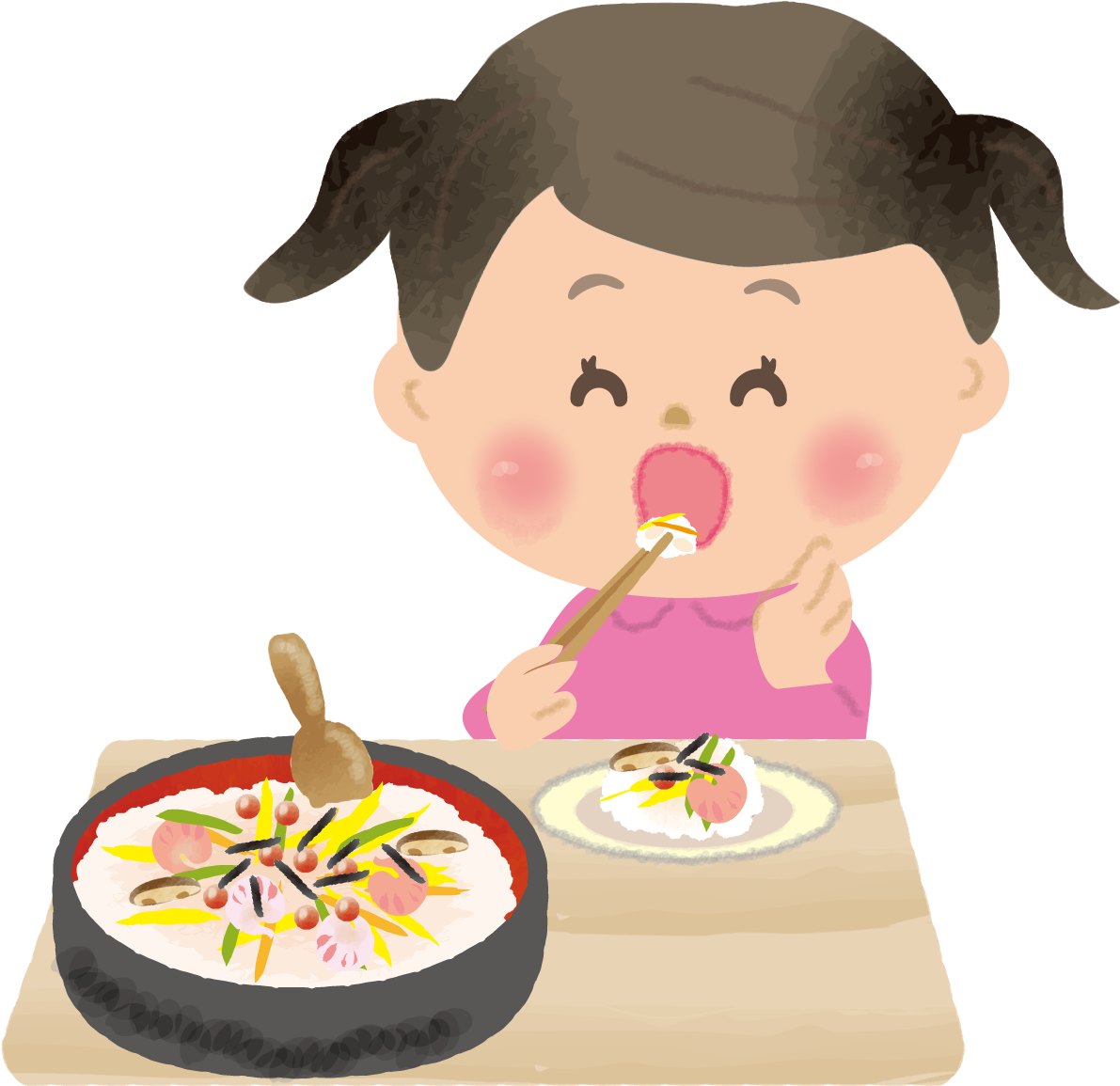 ちらし寿司を食べる女の子-ひな祭り無料フリーイラスト83110に写真・文字を入れる