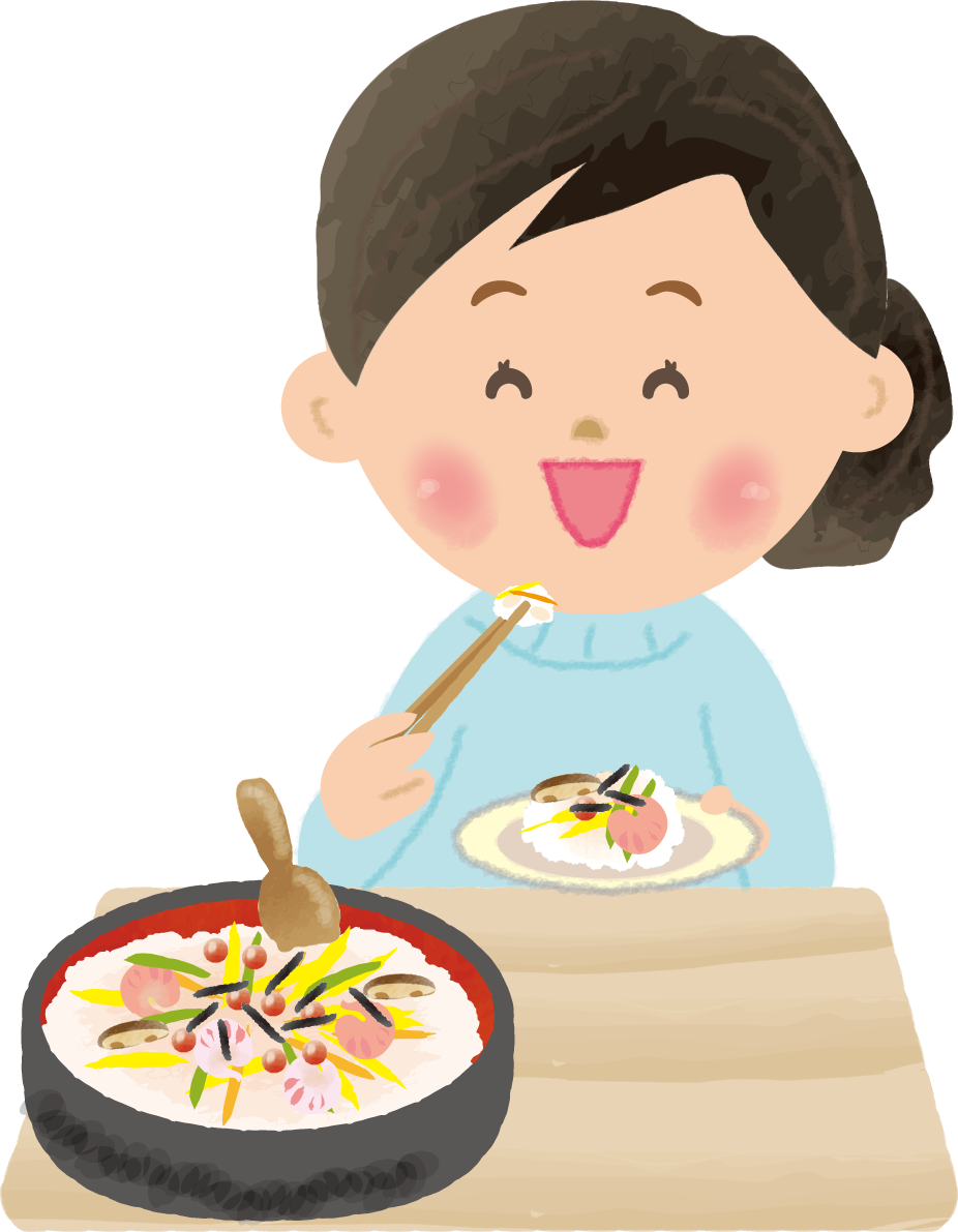 ちらし寿司を食べる女性-ひな祭り無料フリーイラスト83112に写真・文字を入れる
