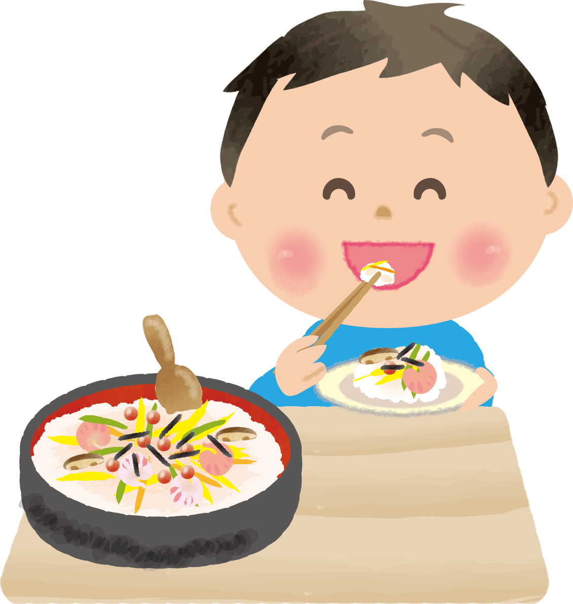 ちらし寿司を食べる男の子-ひな祭り無料フリーイラスト83113に写真・文字を入れる