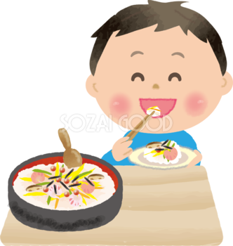 ちらし寿司を食べる男の子-ひな祭り無料フリーイラスト83113