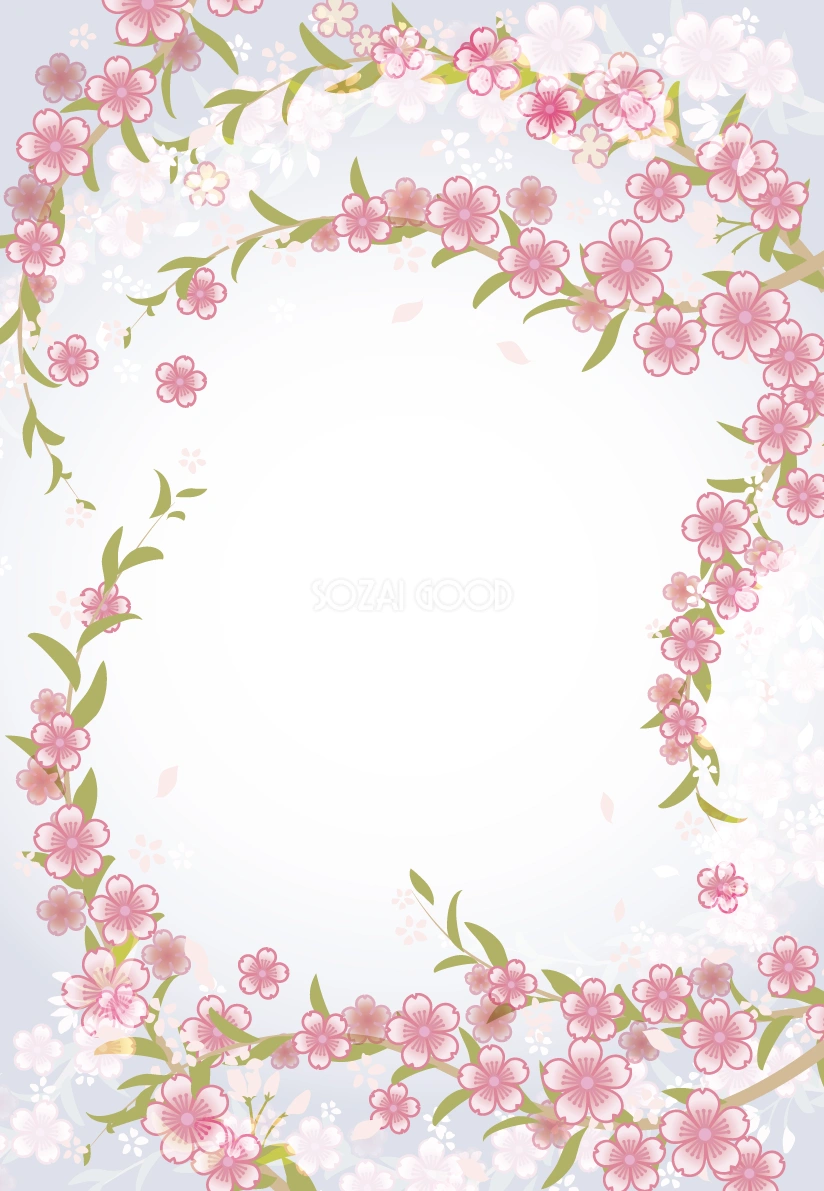 和風桜の縦フレーム枠の背景 無料背景イラスト83128