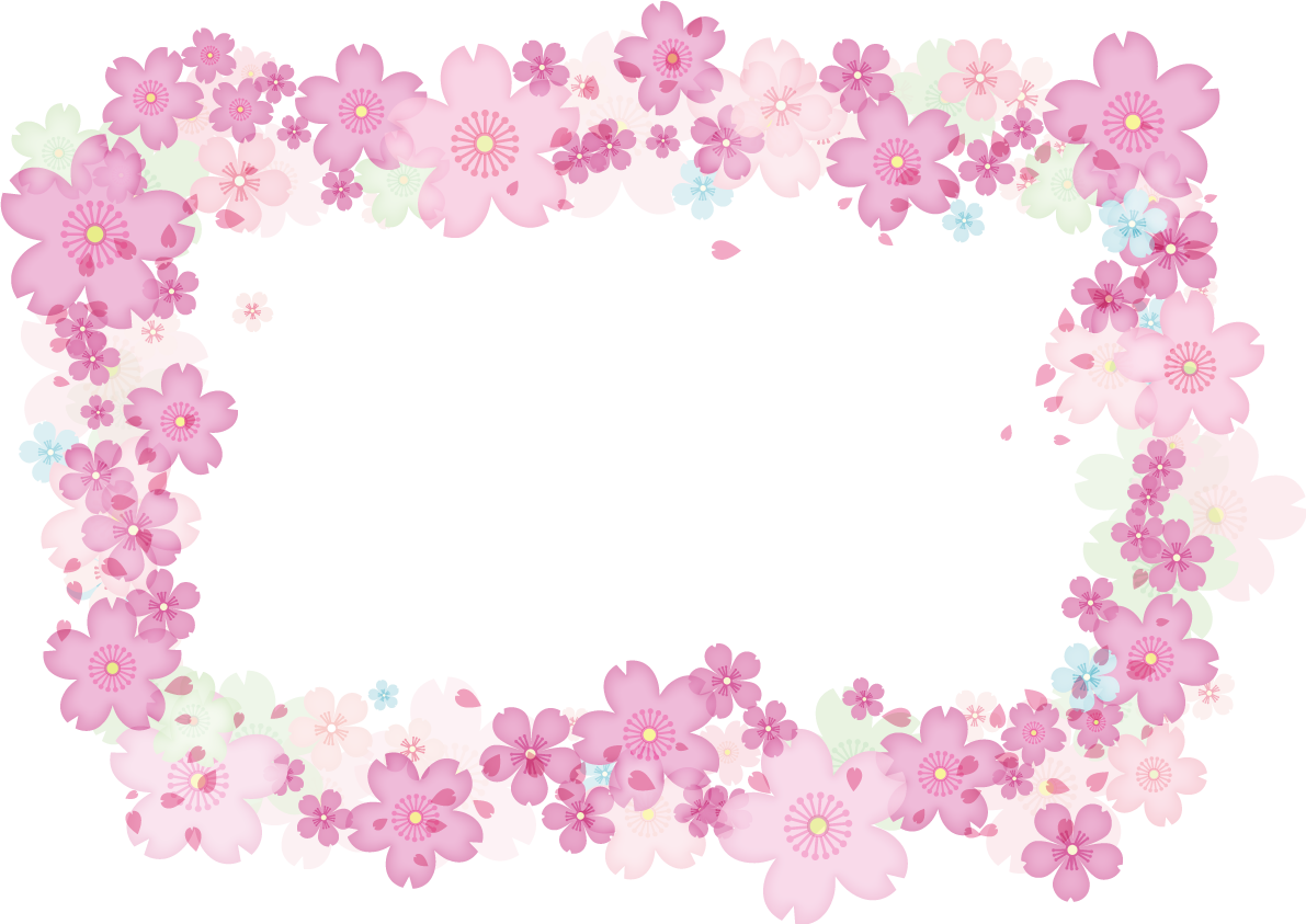 パステル色の重なる桜花びら枠イラスト透過(背景なし)無料フレーム83131に写真・文字を入れる