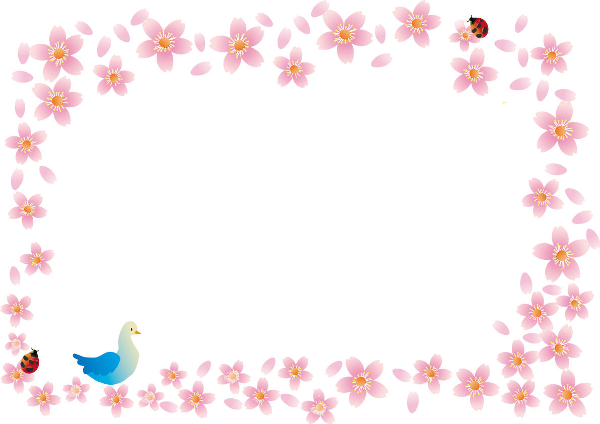 鳥とてんとう虫の桜花びら枠イラスト透過(背景なし)無料フレーム83135に写真・文字を入れる