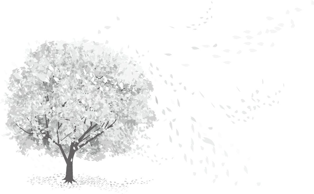 グレースケールの一本の桜の木から風で舞う花びら透過 白黒イラスト83150に写真・文字を入れる