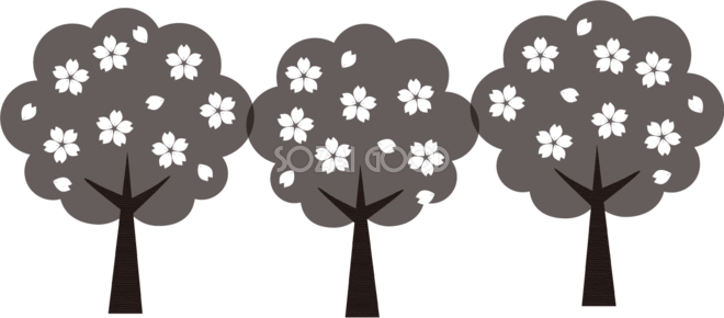 グレースケールの淡い色の桜の木 無料 白黒イラスト83162 素材good