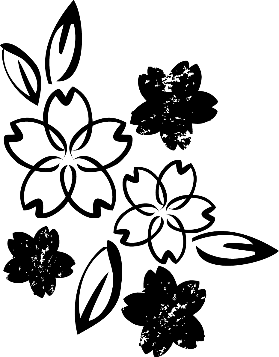 はんこの桜 春 白黒イラスト 和風(縦長)83165に写真・文字を入れる
