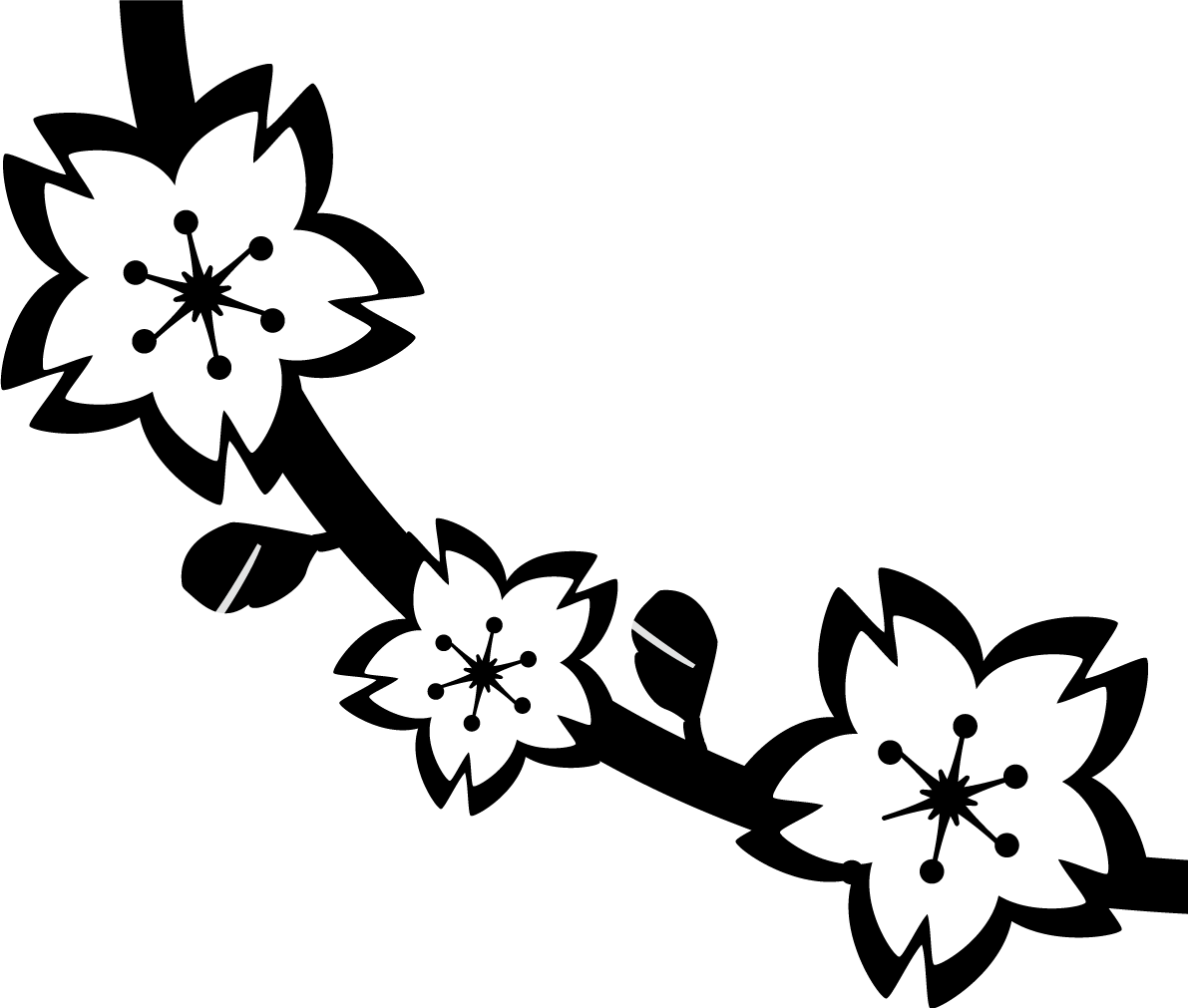 桜の半アーチ枝のお洒落飾り 白黒イラスト83170に写真・文字を入れる