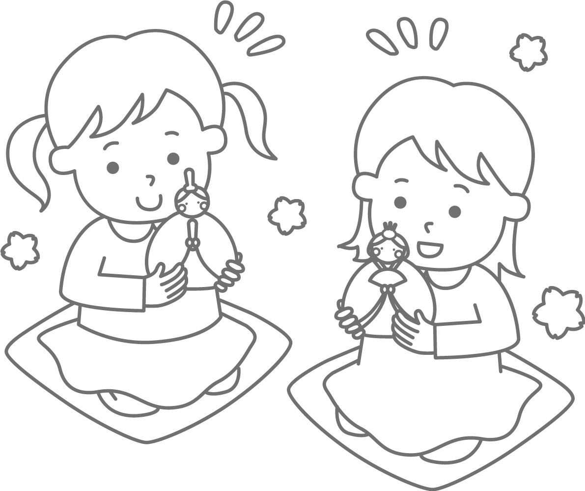 かわいいお内裏様とお雛様で遊ぶ女の子ひな祭り(塗り絵)無料イラスト83176に写真・文字を入れる