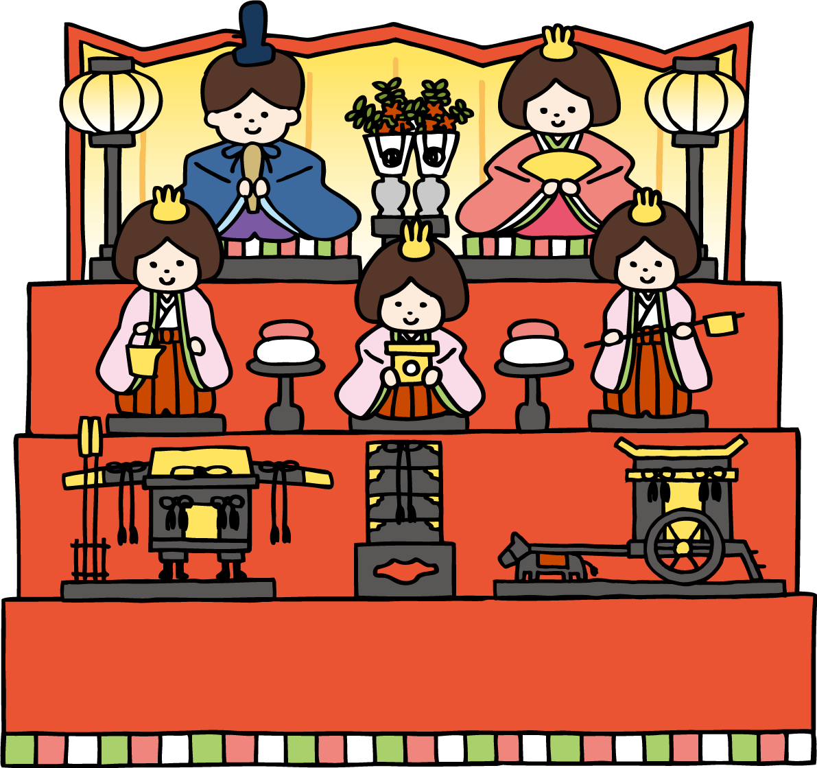かわいいひな祭り(3段飾り）無料イラスト83180に写真・文字を入れる