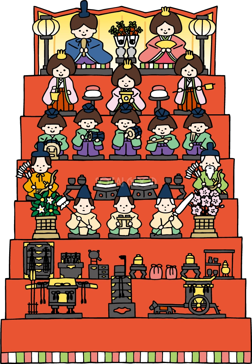 かわいいひな祭り(7段飾り)無料イラスト83181