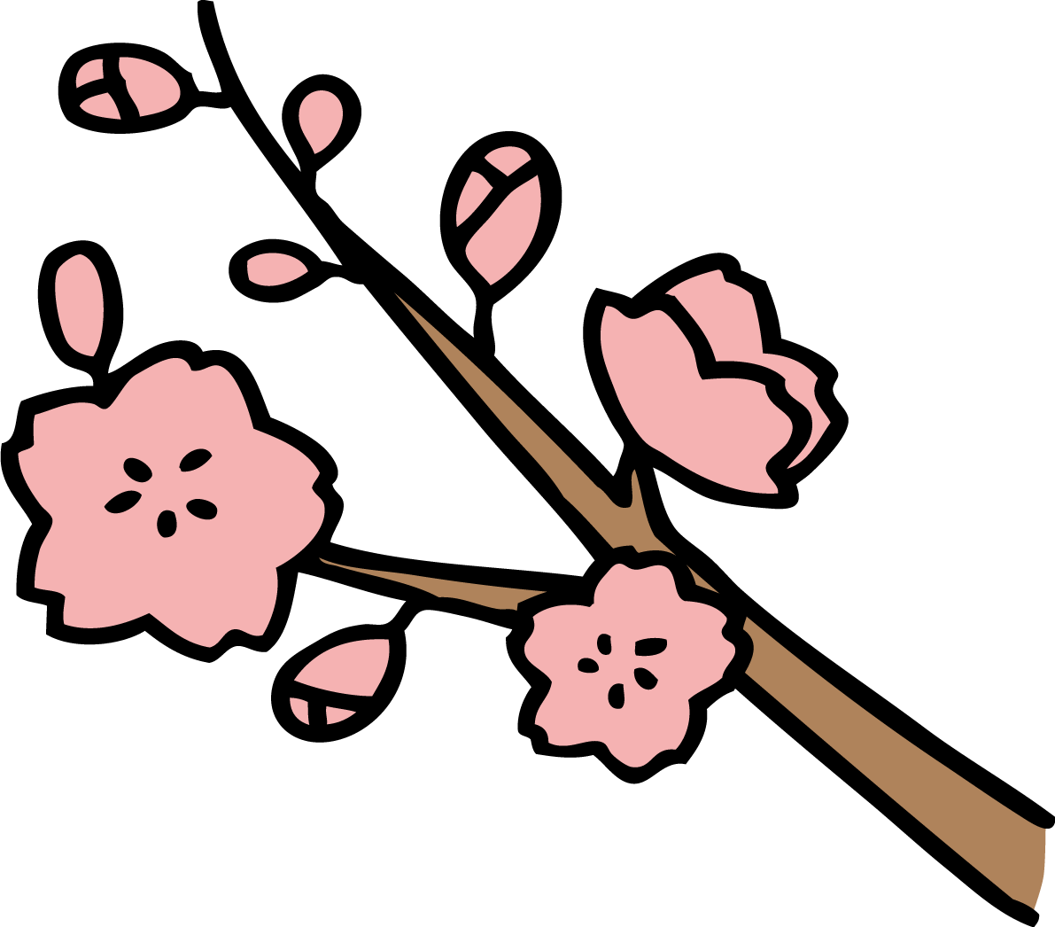 右下から伸びる枝のかわいい桃の花ひな祭り無料イラスト83186に写真・文字を入れる