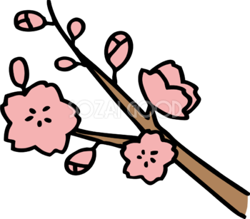 右下から伸びる枝のかわいい桃の花ひな祭り無料イラスト83186