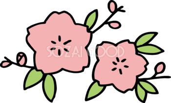 かわいい桃の花 ひな祭り(境界線あり無料イラスト83190