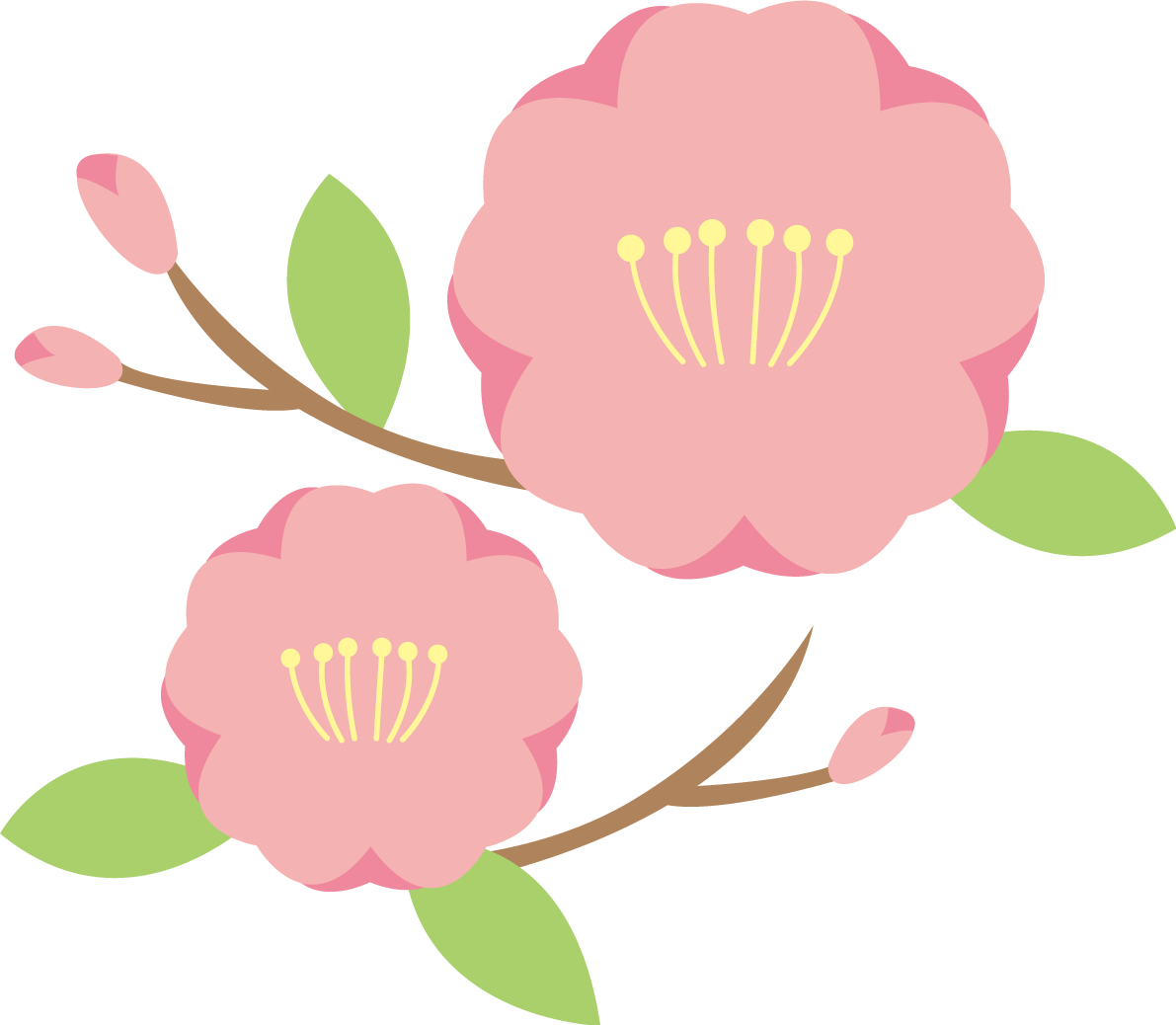 かわいいピンクの桃の花２つ並ぶひな祭り無料イラスト83191に写真・文字を入れる