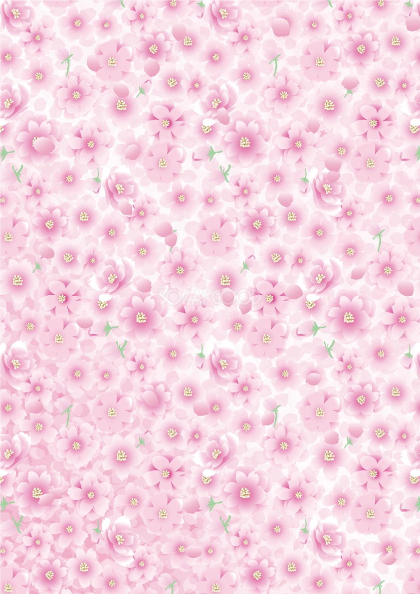 縦のおしゃれな桜の花や花びらや緑あり背景無料イラスト83203