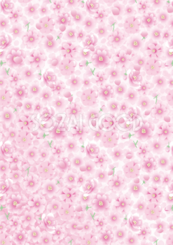 縦のおしゃれな桜の花や花びらや緑あり背景無料イラスト83203