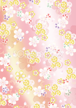 縦の着物風の和風桜柄背景フリー無料イラスト画像83221