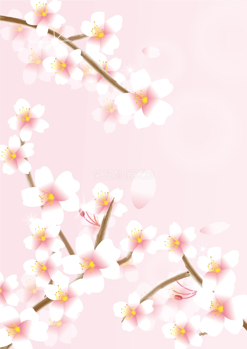 縦の立体的な桜の枝と花背景フリー無料イラスト画像83223