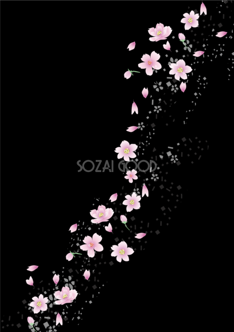 夜桜の黒イラスト 無料フリー 素材good