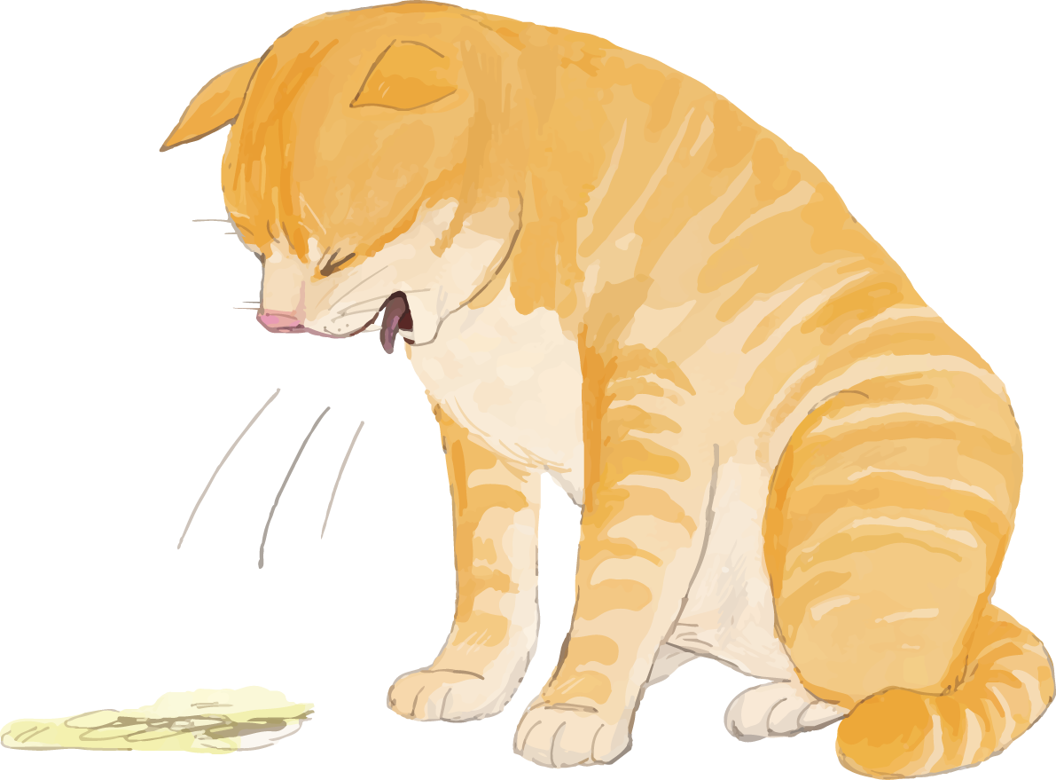 猫(トラ柄の雑種ミックス)毛玉を吐くリアル無料イラスト83278に写真・文字を入れる
