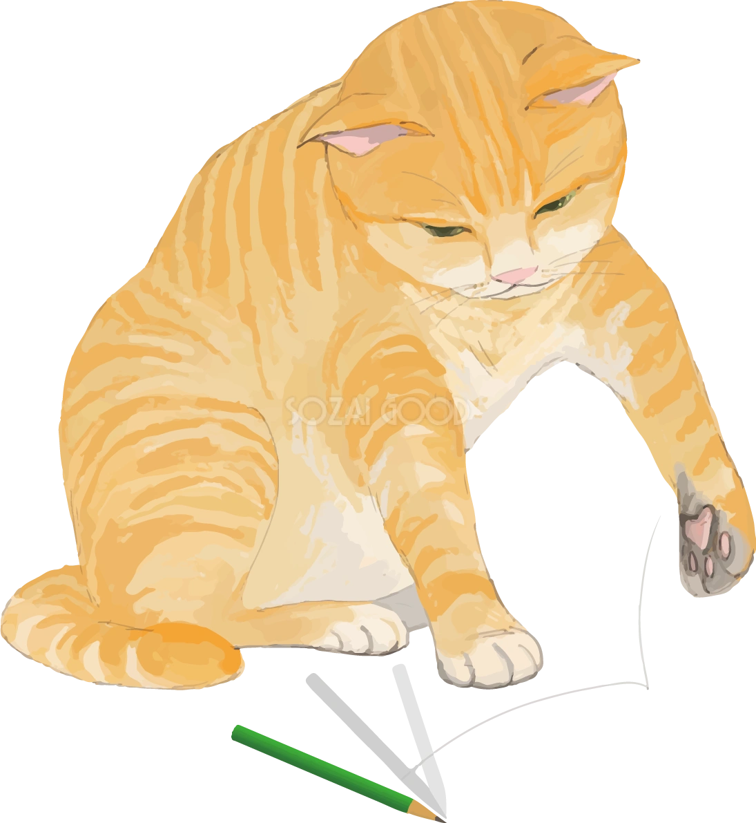 猫(トラ柄の雑種ミックス)机のものを落としまくるリアル無料フリーイラスト83299