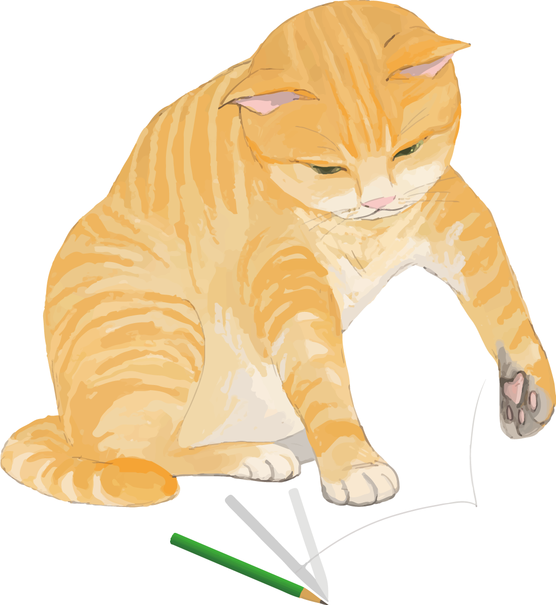 猫(トラ柄の雑種ミックス)机のものを落としまくるリアル無料フリーイラスト83299に写真・文字を入れる