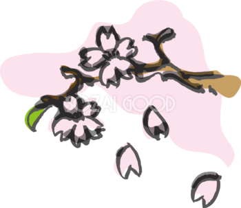 桜の枝の和風(筆描き風 )無料イラスト83321