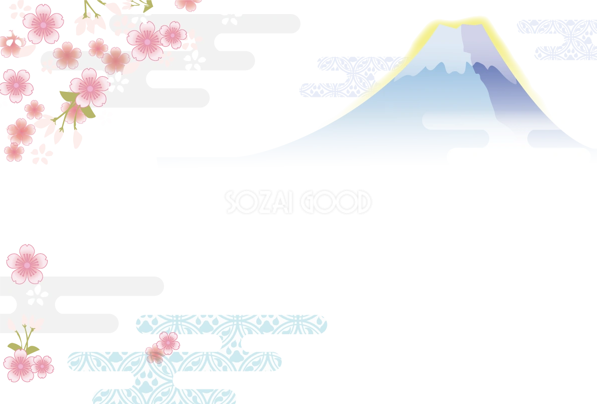 桜をバックに富士山が描かれた和風の背景フリー無料イラスト83324