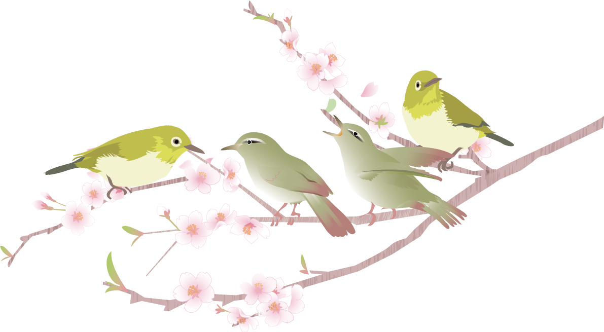 鳥たちが寛ぐ桜の枝フリー無料イラスト83325に写真・文字を入れる