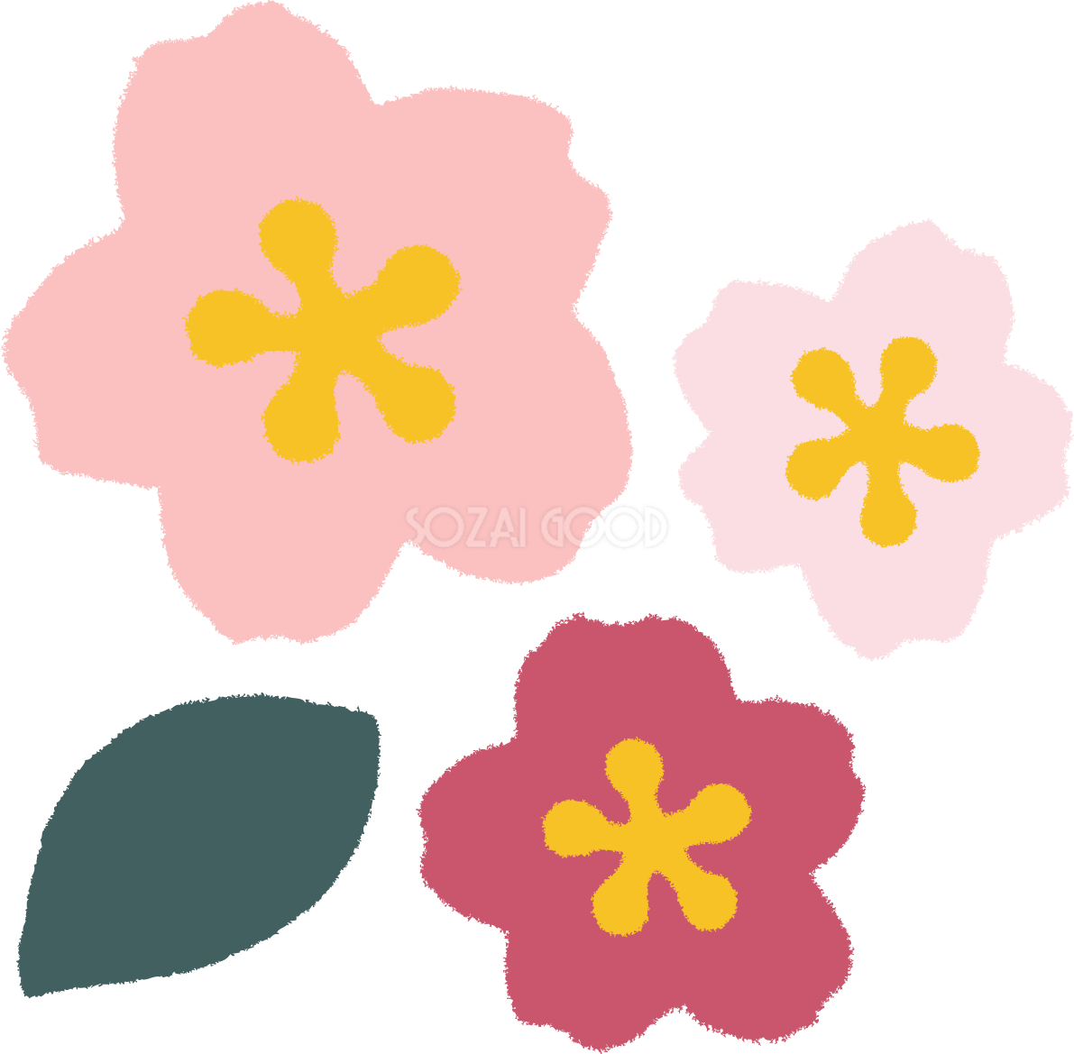 かわいい桜のちぎり絵風のシックで暗い和風桜イラスト無料(フリー)83338