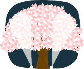 かわいい夜桜の大木がライトアップされるイラスト無料 フリー 346 素材good