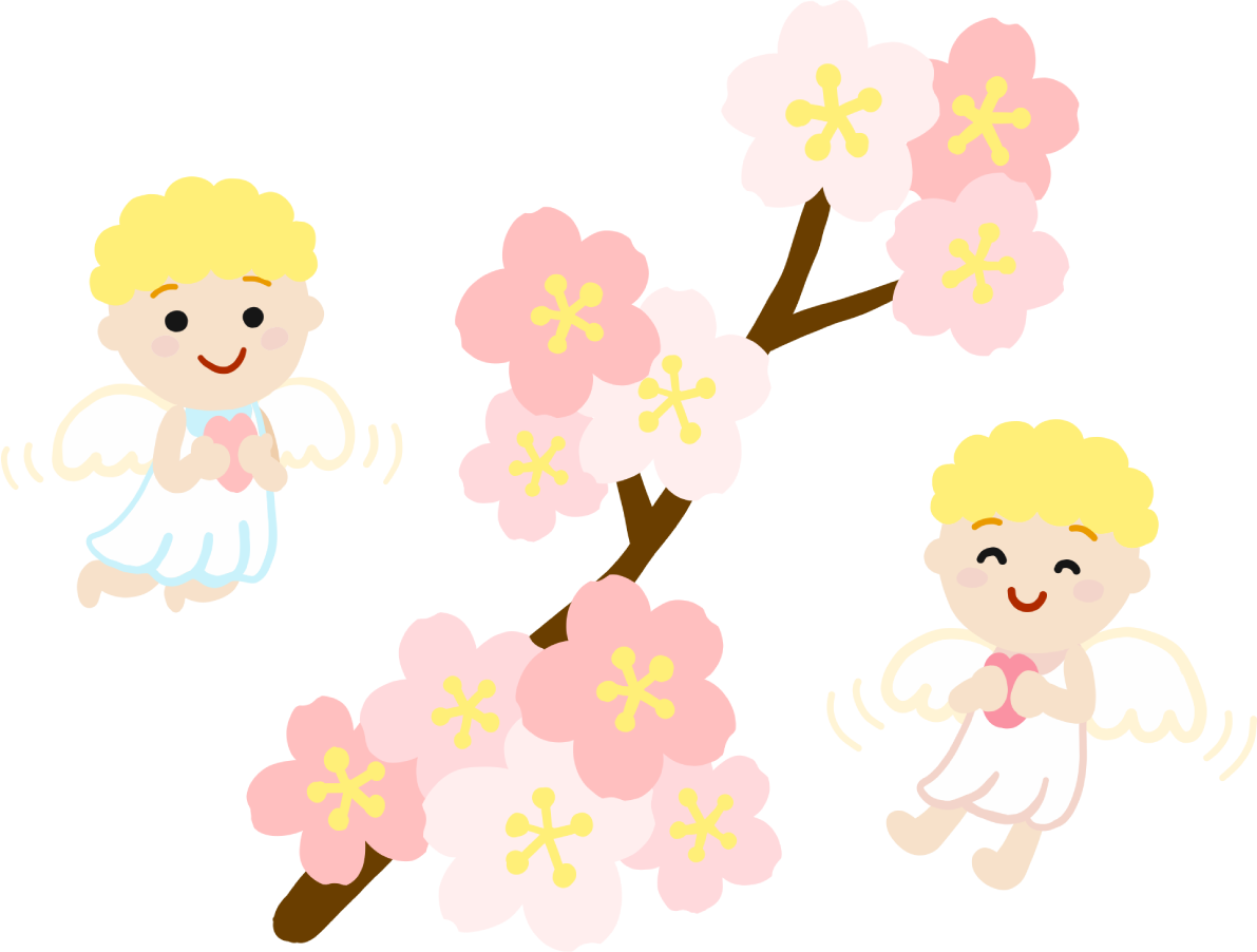 かわいい桜を眺める両サイド天使イラスト無料(フリー)83361に写真・文字を入れる