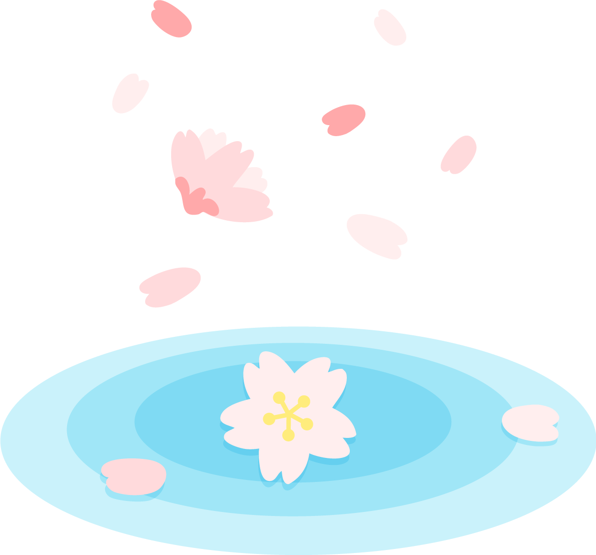 かわいい水面に浮かぶ桜イラスト無料(フリー)83370に写真・文字を入れる