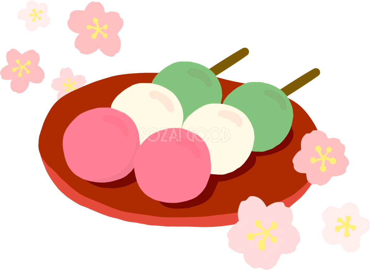 かわいい満開の桜とカラフルなお団子(和菓子)イラスト無料(フリー)83372