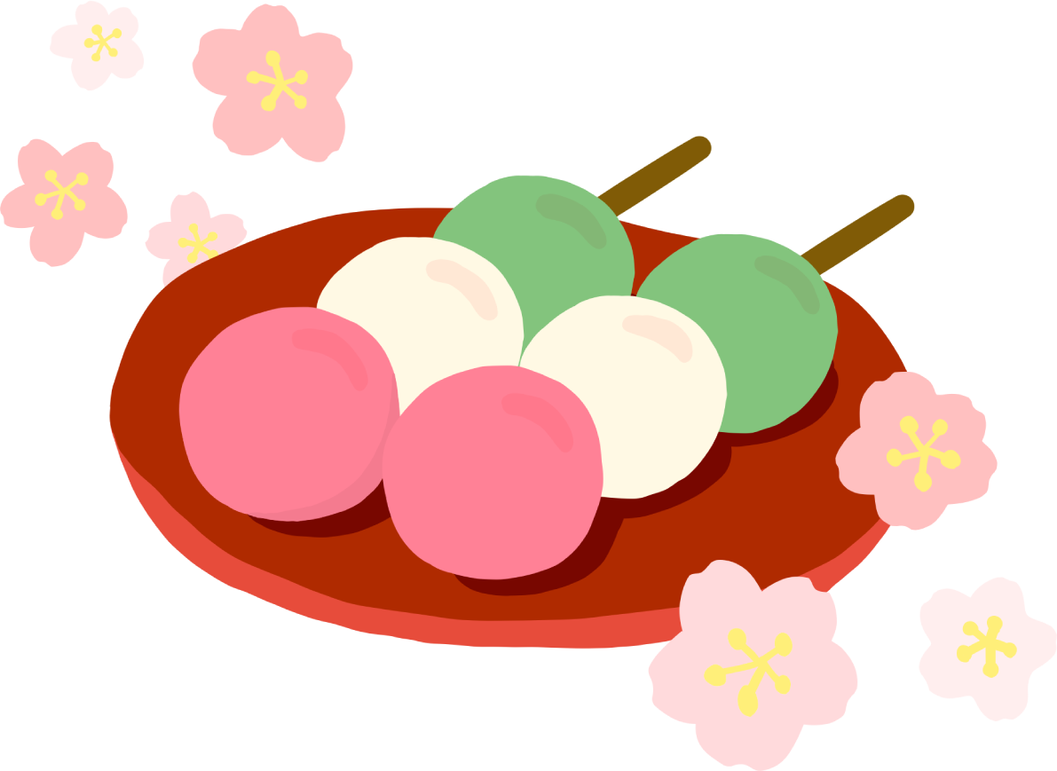 かわいい満開の桜とカラフルなお団子(和菓子)イラスト無料(フリー)83372に写真・文字を入れる