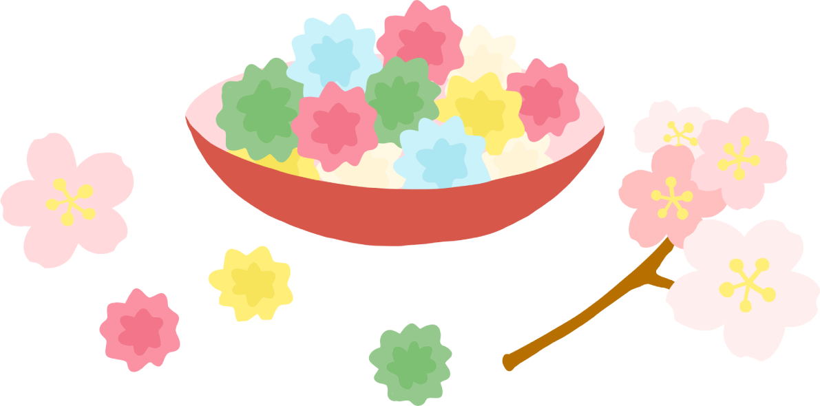 かわいい満開の桜とこんぺいとう(和菓子)イラスト無料(フリー)id}に写真・文字を入れる