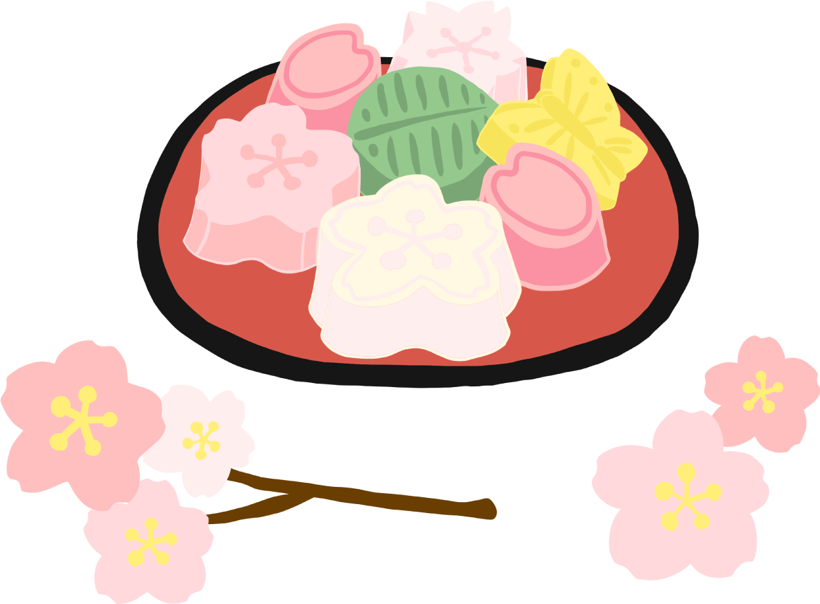 かわいい満開の桜と干菓子(和菓子)イラスト無料(フリー)83376に写真・文字を入れる