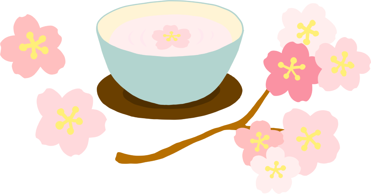 かわいい満開の桜と桜茶(和菓子)イラスト無料(フリー)83377に写真・文字を入れる