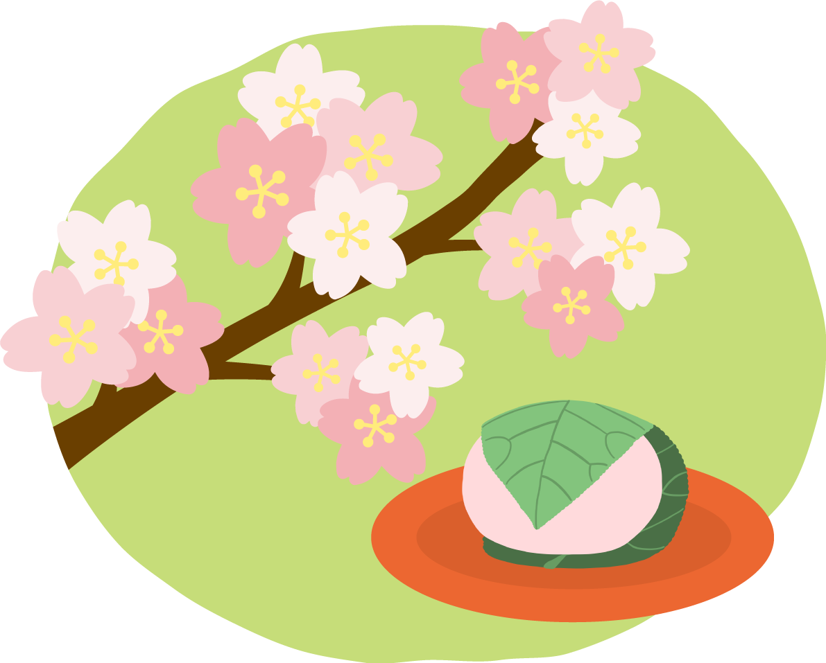 かわいい満開の桜と桜餅(和菓子)イラスト無料(フリー)83378に写真・文字を入れる