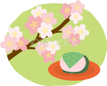 かわいい満開の桜と桜餅(和菓子)イラスト無料(フリー)83378