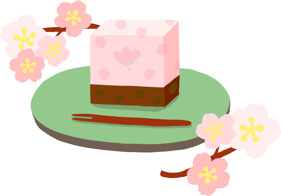 かわいい満開の桜と桜羊羹(和菓子)イラスト無料(フリー)83379に写真・文字を入れる