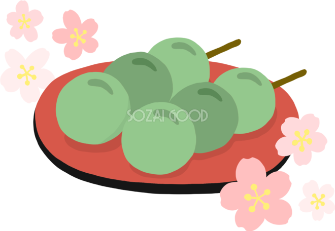 かわいい満開の桜と草団子 和菓子 イラスト無料 フリー 381 素材good