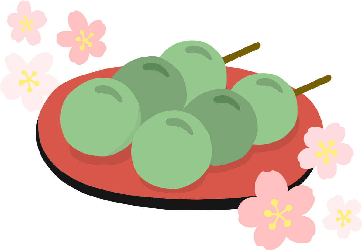 かわいい満開の桜と草団子(和菓子)イラスト無料(フリー)83381に写真・文字を入れる