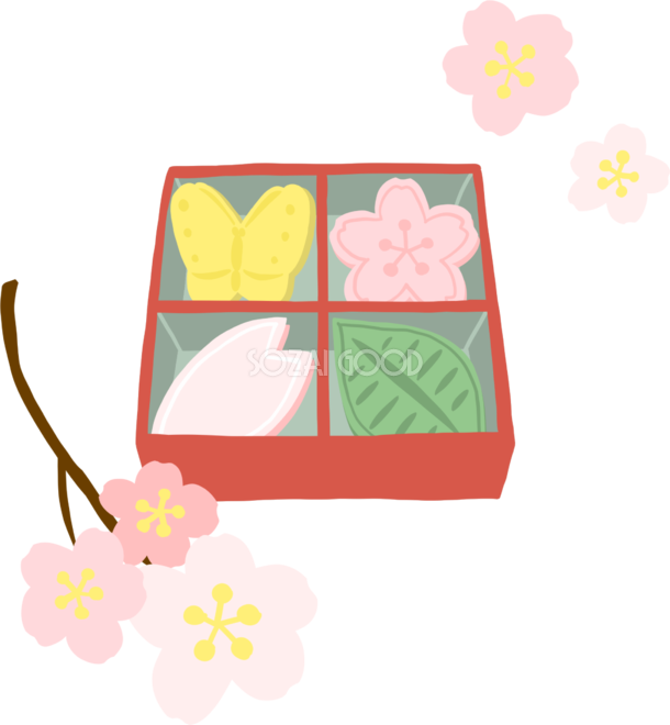 かわいい満開の桜と和三盆 和菓子 イラスト無料 フリー 3 素材good