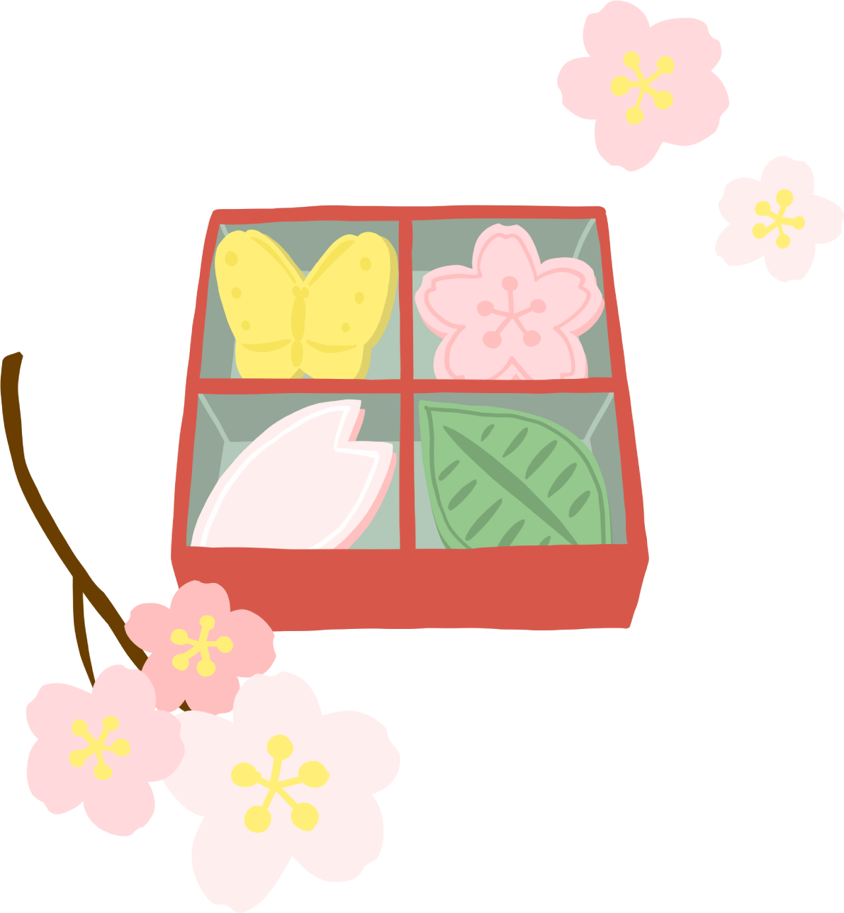 かわいい満開の桜と和三盆(和菓子)イラスト無料(フリー)83382に写真・文字を入れる
